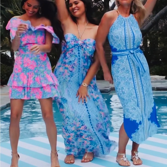 Lilly Pulitzer Mayslie Ruffle Top Mini Skirt Set Blue Peri Sunrise Bay 10, 12 - Picture 8 of 13